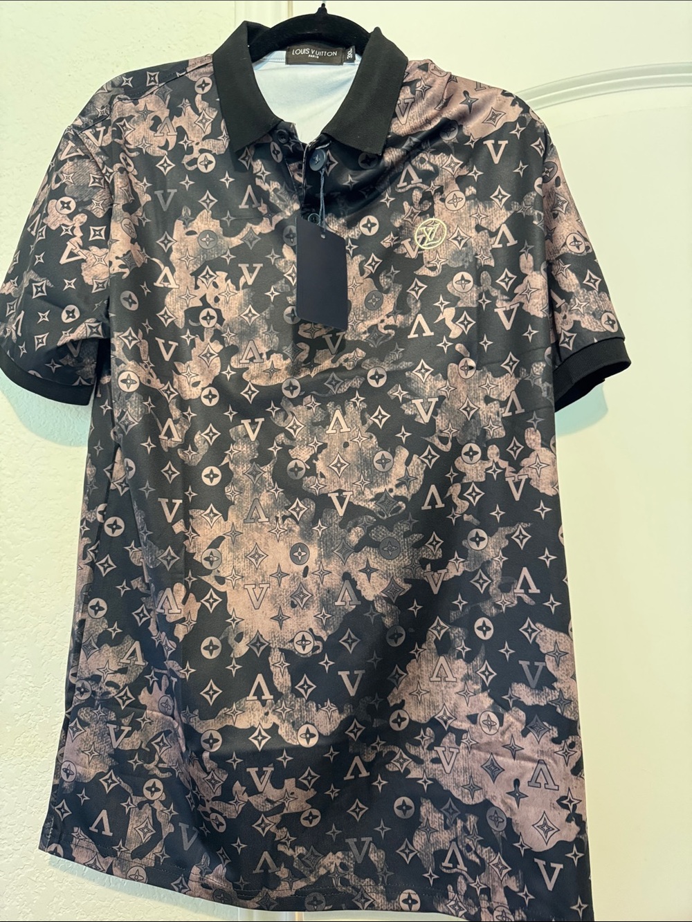 Louis Vuitton Black Polo with Pink Monogram Print